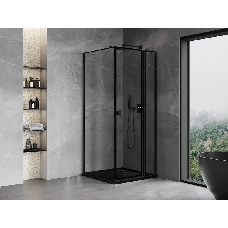 Mexen Mist T cabine de douche pivotante droite 85 x 85 cm, cadre noir, noir - 8A4T-085-085-70-70-P