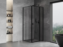 Mexen Mist T cabine de douche pivotante droite 90 x 90 cm, cadre noir, noir - 8A4T-090-090-70-70-P