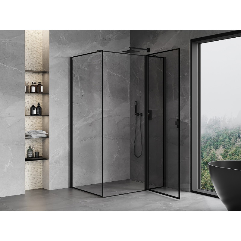 Mexen Mist T cabine de douche pivotante droite 80 x 100 cm, cadre noir, noir - 8A4T-080-100-70-70-P