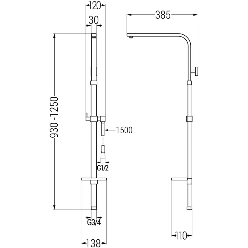 Mexen Q colonne de douche, gris canon brossé - 79395-66