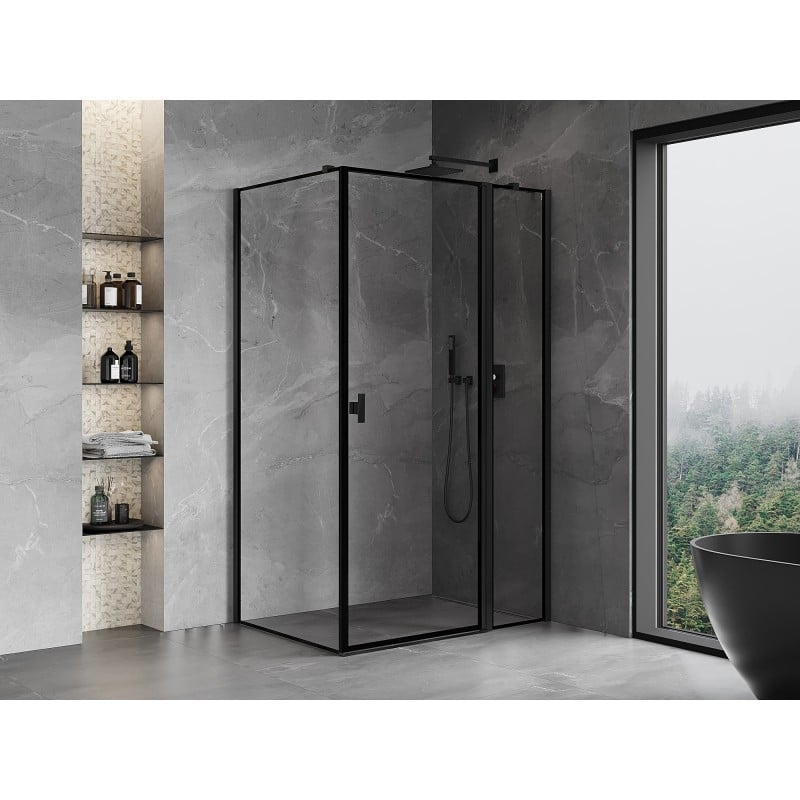 Mexen Mist T cabane de douche pivotante droite 120 x 110 cm, cadre noir, noir - 8A4T-120-110-70-70-P