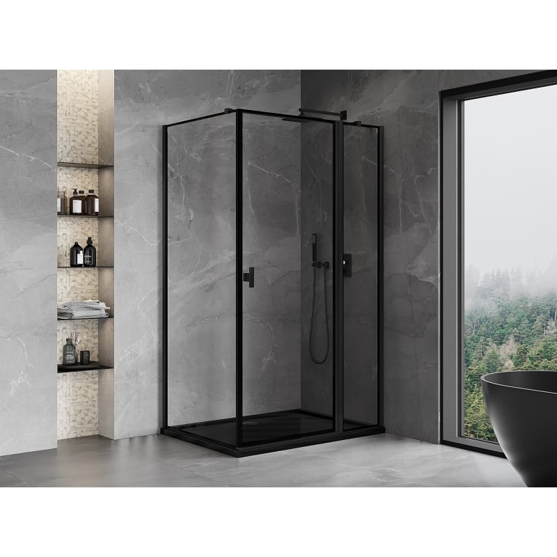 Mexen Mist T cabine de douche pivotante droite 110 x 120 cm, cadre noir, noir - 8A4T-110-120-70-70-P