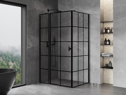 Mexen Mist T cabine de douche pivotante gauche 85 x 70 cm, grille noire, noir - 8A4T-085-070-70-77-L
