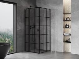 Mexen Mist T cabine de douche pivotante gauche 75 x 75 cm, grille noire, noir - 8A4T-075-075-70-77-L