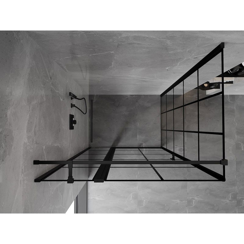 Mexen Mist T cabine de douche pivotante gauche 90 x 75 cm, quadrillage noir, noir - 8A4T-090-075-70-77-L