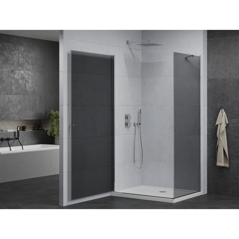Mexen Pretoria cabine de douche pivotante 90 x 80 cm, graphite, chrome + receveur plat - 852-090-080-01-40-4010