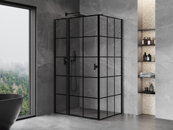 Mexen Mist T cabine de douche pivotante gauche 110 x 100 cm, grille noire, noire - 8A4T-110-100-70-77-L