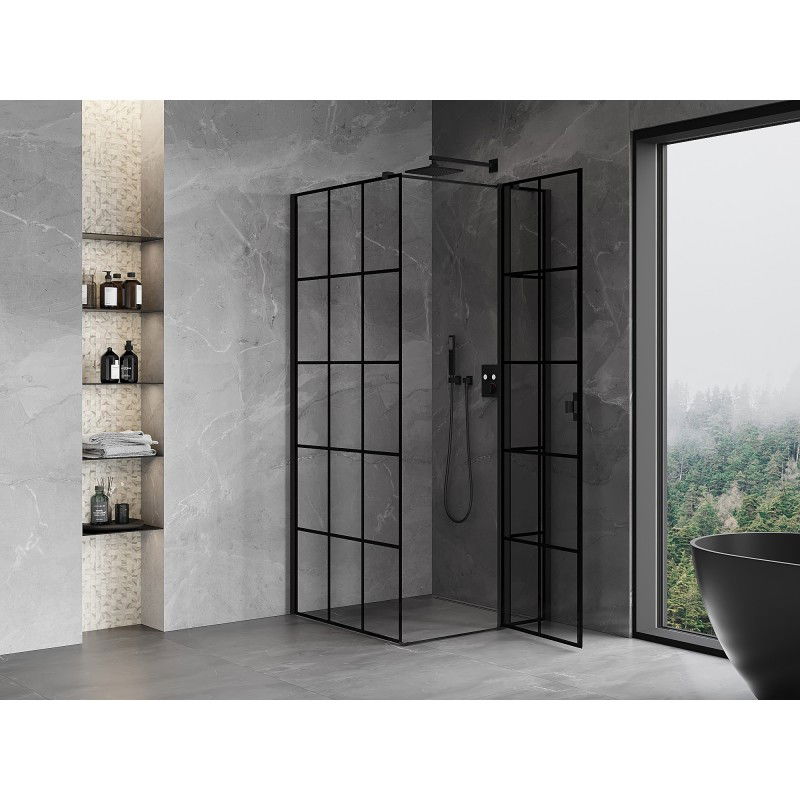 Mexen Mist T cabine de douche pivotante droite 70 x 70 cm, grille noire, noir - 8A4T-070-070-70-77-P