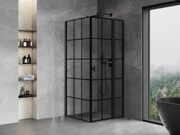 Mexen Mist T cabine de douche pivotante droite 75 x 75 cm, grille noire, noir - 8A4T-075-075-70-77-P