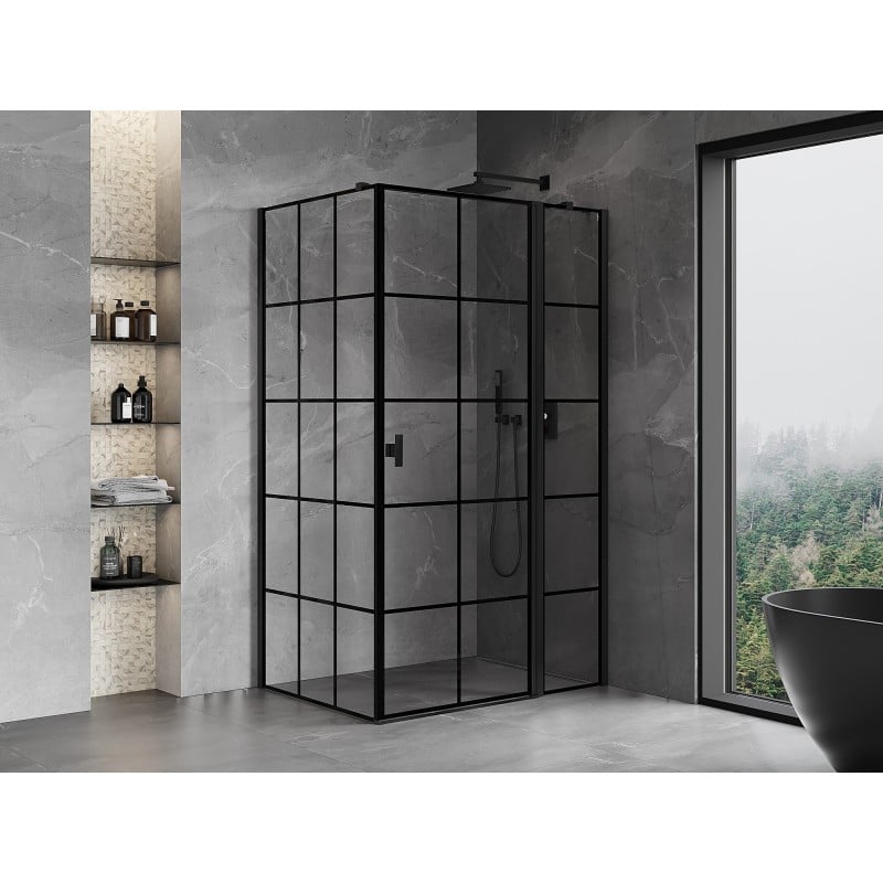 Mexen Mist T cabine de douche pivotante droite 120 x 75 cm, carreau noir, noir - 8A4T-120-075-70-77-P