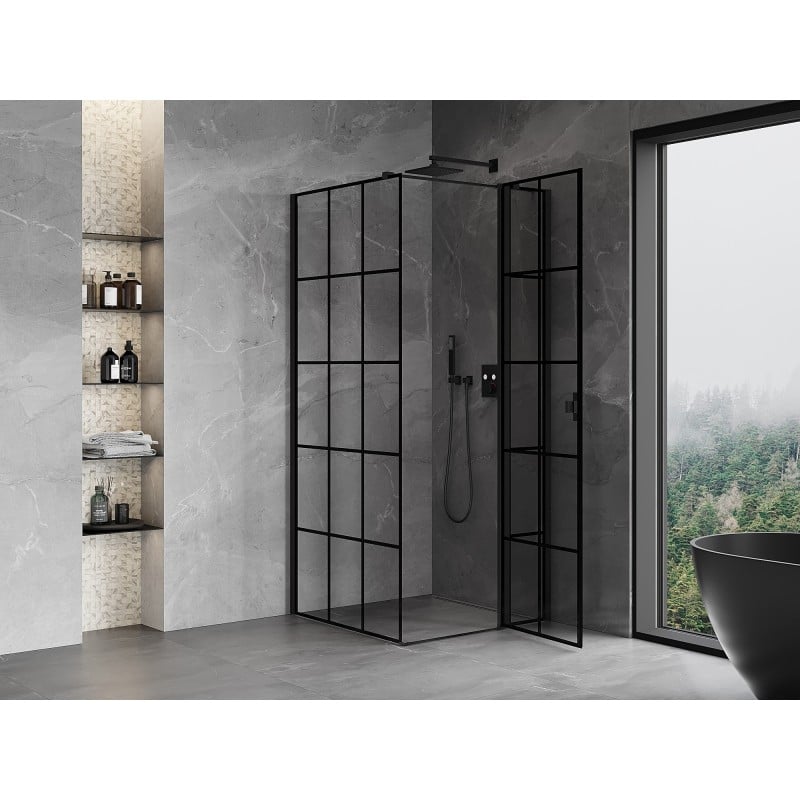 Mexen Mist T cabine de douche pivotante droite 85 x 85 cm, grille noire, noire - 8A4T-085-085-70-77-P