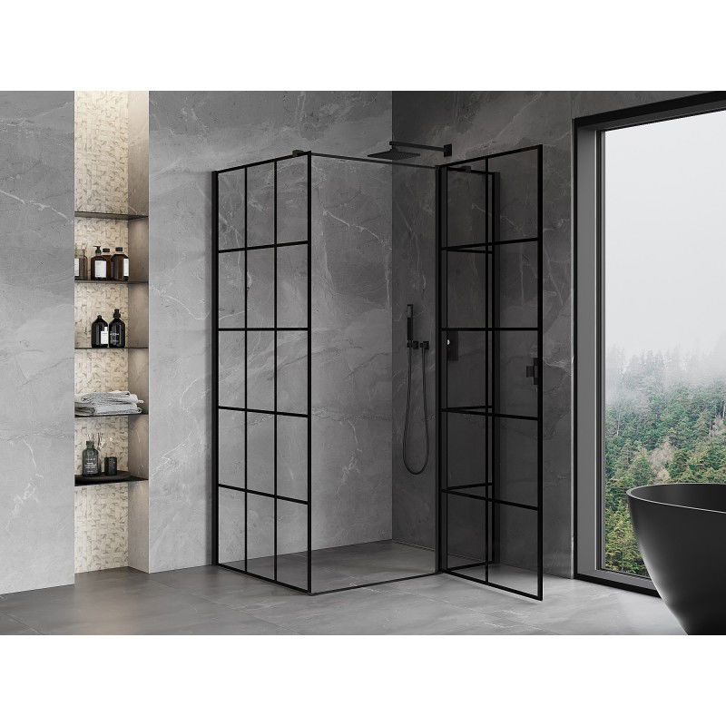 Mexen Mist T cabine de douche pivotante droite 90 x 85 cm, grille noire, noire - 8A4T-090-085-70-77-P