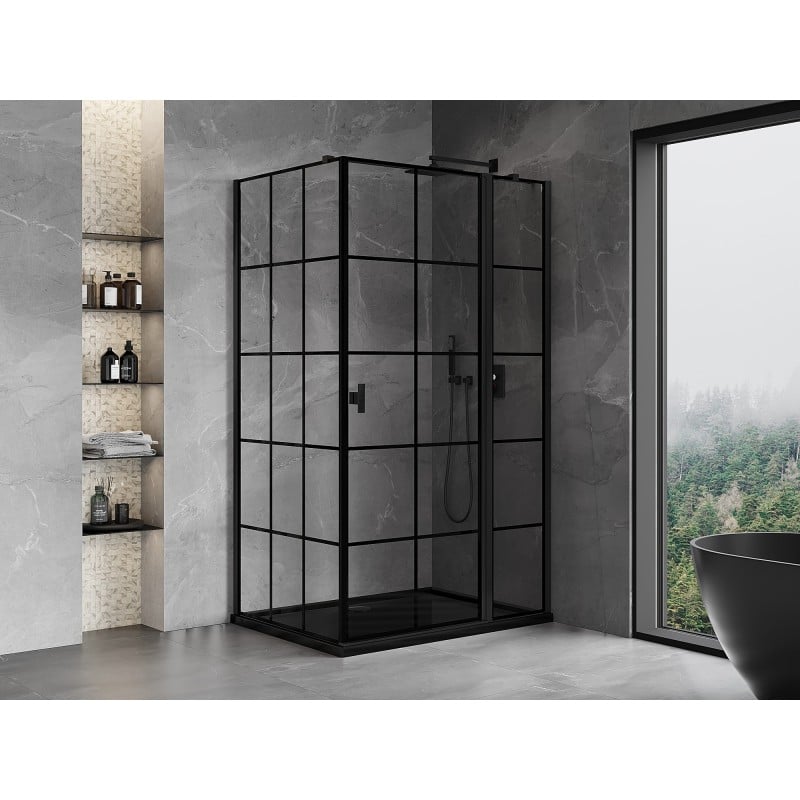 Mexen Mist T cabine de douche pivotante droite 100 x 90 cm, grille noire, noir - 8A4T-100-090-70-77-P