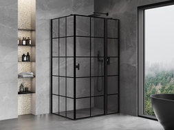 Mexen Mist T cabine de douche pivotante droite 80 x 95 cm, grille noire, noir - 8A4T-080-095-70-77-P