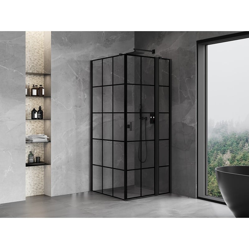 Mexen Mist T cabine de douche pivotante droite 100 x 100 cm, grille noire, noir - 8A4T-100-100-70-77-P