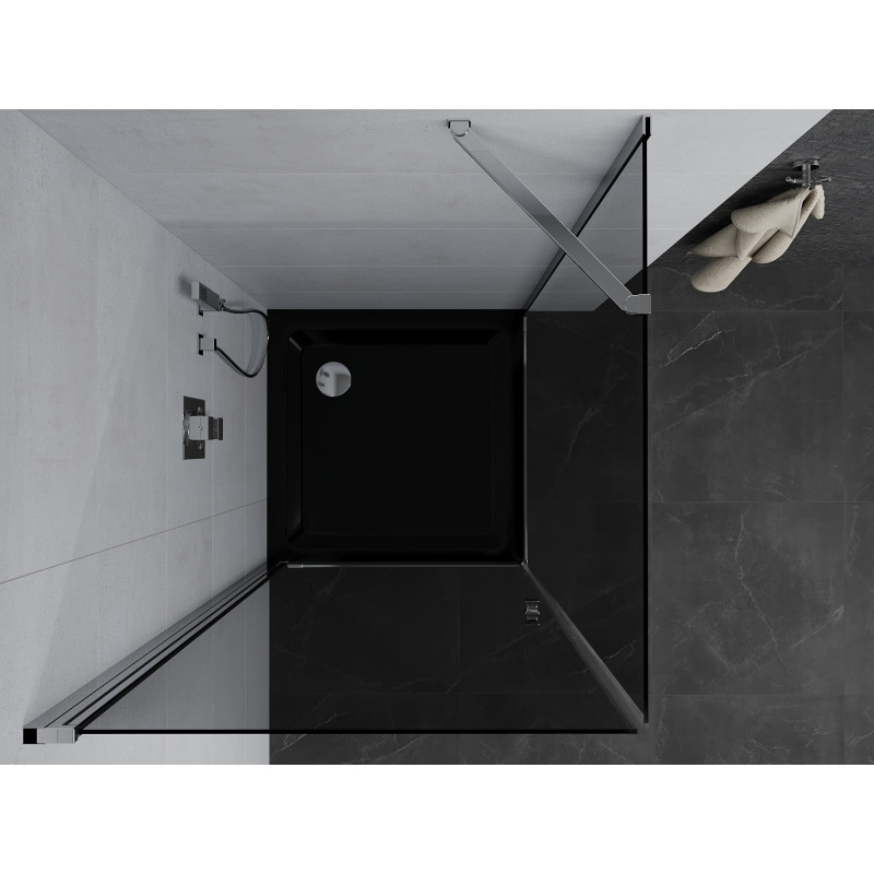 Mexen Pretoria cabine de douche pivotante 70 x 70 cm, graphite, chrome + receveur Flat, noir - 852-070-070-01-40-4070