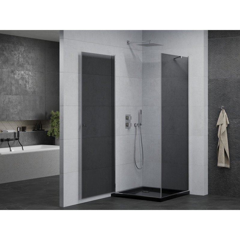 Mexen Pretoria cabine de douche pivotante 70 x 70 cm, graphite, chrome + receveur Flat, noir - 852-070-070-01-40-4070