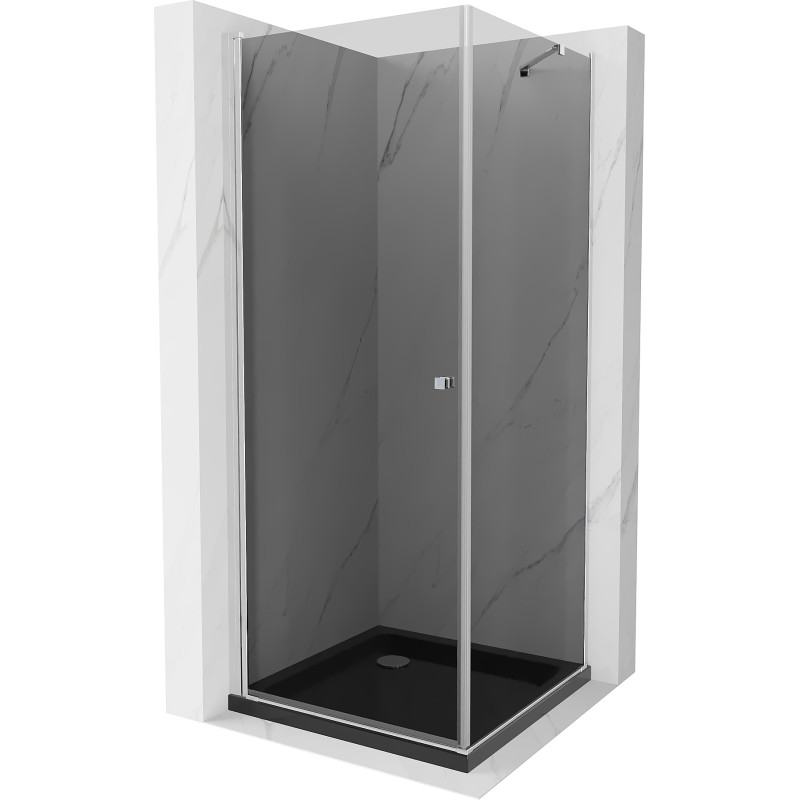 Mexen Pretoria cabine de douche battante 70 x 70 cm, graphite, chrome + receveur Flat, noir - 852-070-070-01-40-4070