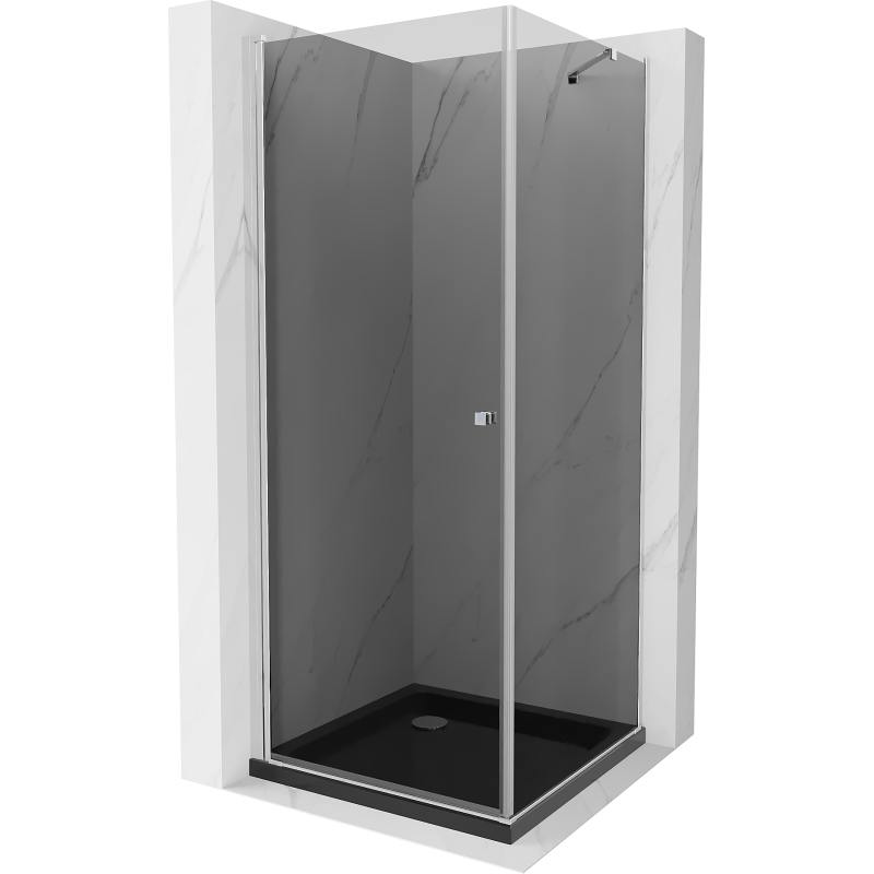 Mexen Pretoria cabine de douche battante 70 x 70 cm, graphite, chrome + receveur plat, noir - 852-070-070-01-40-4070