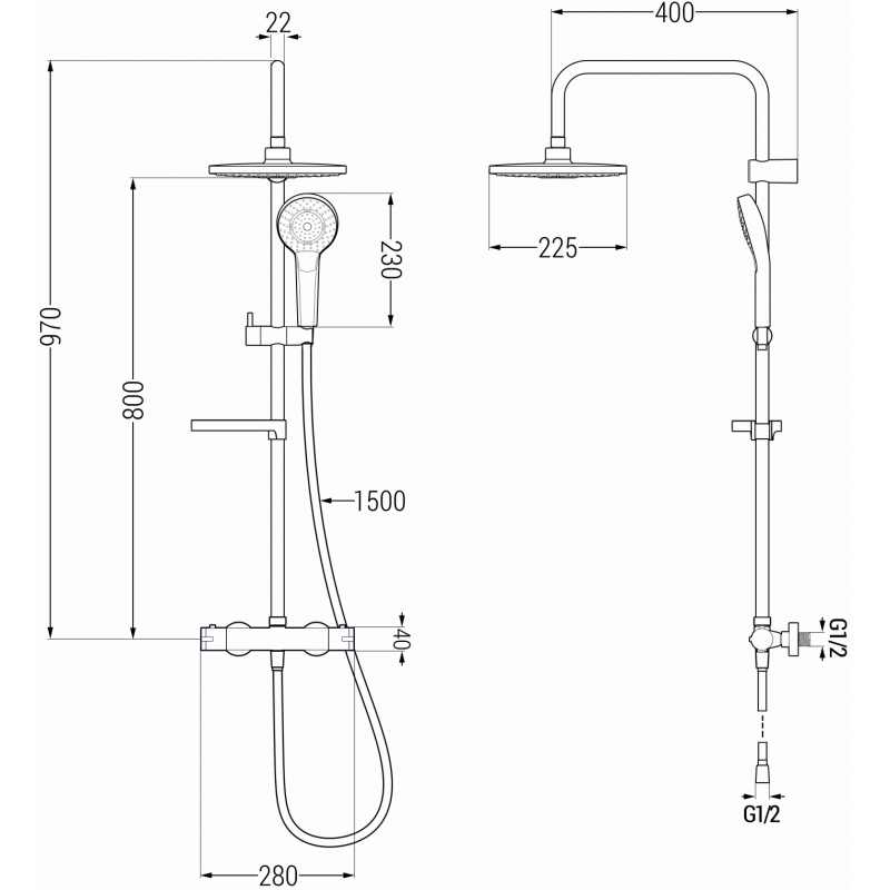Mexen KX05 ensemble de douche en saillie avec pomme de douche et robinet thermostatique, blanc - 771500591-20