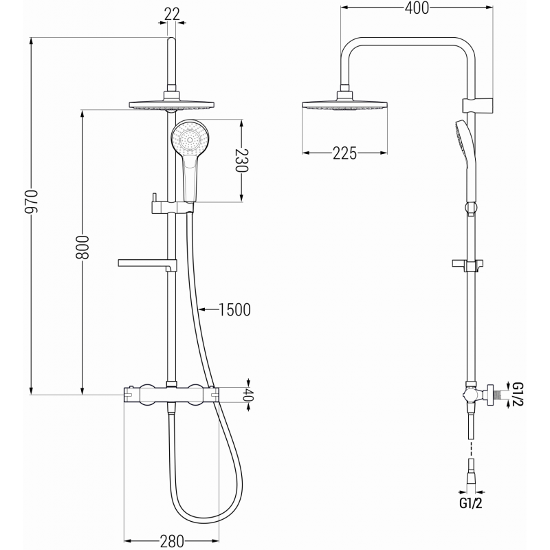 Mexen KX05 ensemble de douche en saillie avec pommeau de douche et mitigeur thermostatique, doré/blanc - 771500591-50