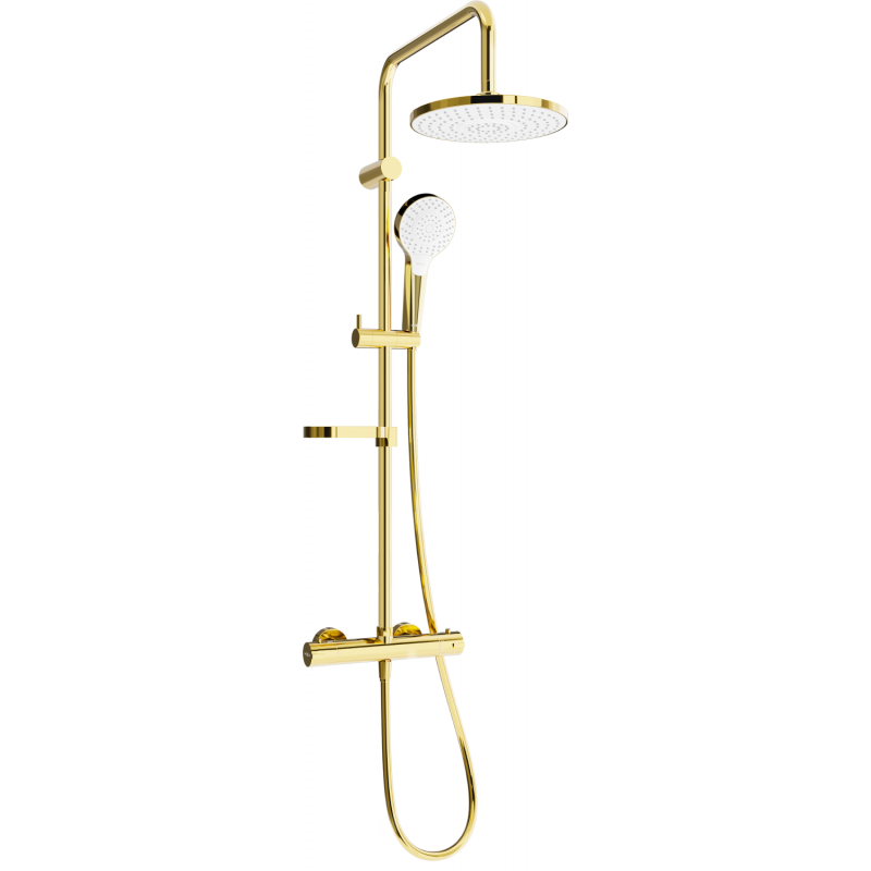 Mexen KX05 ensemble de douche en saillie avec pommeau de douche et mitigeur thermostatique, doré/blanc - 771500591-50
