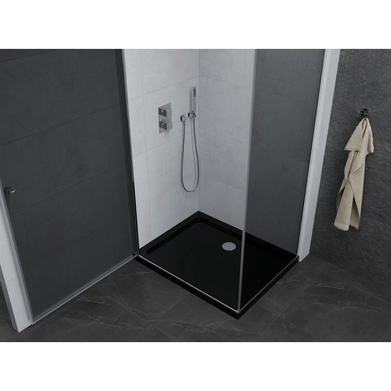 Mexen Pretoria cabine de douche pivotante 70 x 120 cm, graphite, chrome + receveur Flat, noir - 852-070-120-01-40-4070