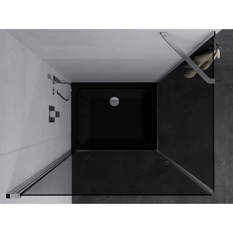 Mexen Pretoria cabine de douche pivotante 80 x 70 cm, graphite, chrome + receveur Flat, noir - 852-080-070-01-40-4070