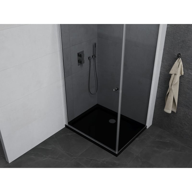 Mexen Pretoria cabine de douche pivotante 80 x 90 cm, graphite, chrome + receveur plat, noir - 852-080-090-01-40-4070