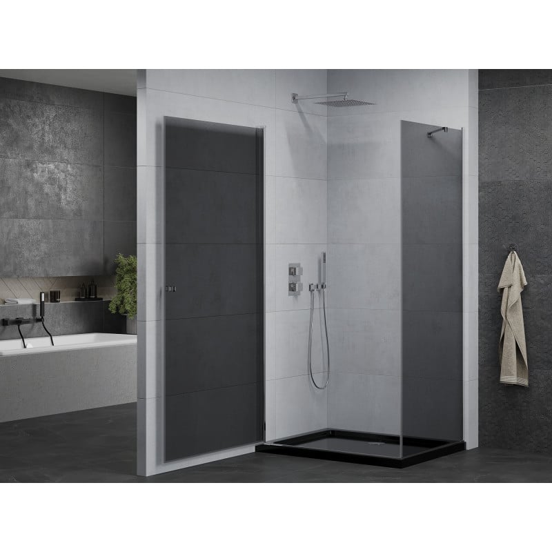 Mexen Pretoria cabine de douche pivotante 80 x 120 cm, graphite, chrome + receveur Flat, noir - 852-080-120-01-40-4070