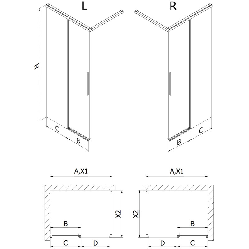Mexen Rox mur de douche Walk-in 100 x 200 cm, transparent 8 mm, noir - 8C2-100-003-70-00