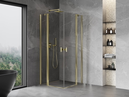 Mexen Mist Duo cabine de douche pivotante 70 x 70 cm, transparent, or - 8A4-070-070-50-00