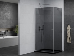 Mexen Pretoria cabine de douche pivotante 90 x 80 cm, graphite, chrome + receveur Flat, noir - 852-090-080-01-40-4070
