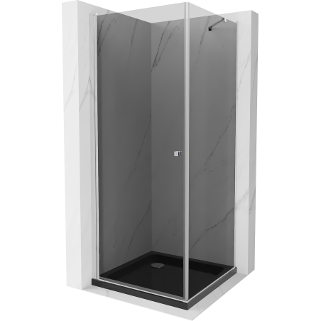 Mexen Pretoria cabine de douche pivotante 90 x 90 cm, graphite, chrome + receveur Flat, noir - 852-090-090-01-40-4070