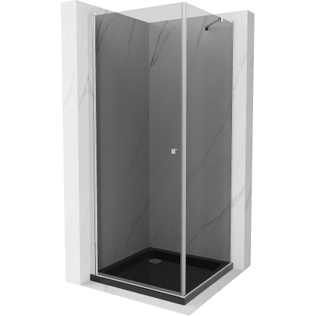 Mexen Pretoria cabine de douche pivotante 90 x 90 cm, graphite, chrome + receveur plat, noir - 852-090-090-01-40-4070