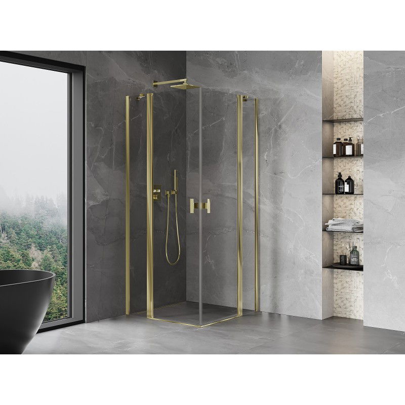 Mexen Mist Duo cabine de douche pivotante 90 x 90 cm, transparent, or - 8A4-090-090-50-00