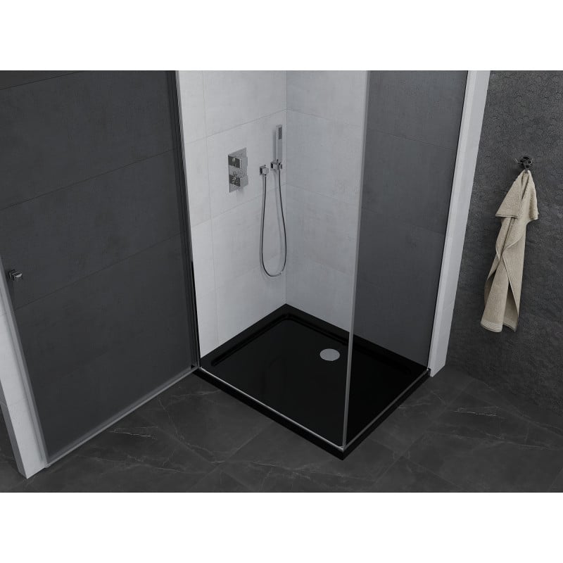 Mexen Pretoria cabine de douche pivotante 90 x 100 cm, graphite, chrome + receveur plat, noir - 852-090-100-01-40-4070