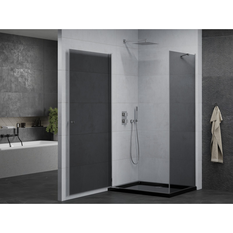 Mexen Pretoria cabine de douche battante 90 x 100 cm, graphite, chrome + receveur Flat, noir - 852-090-100-01-40-4070