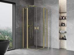 Mexen Mist Duo cabine de douche pivotante 70 x 70 cm, transparent, or brossé - 8A4-070-070-55-00