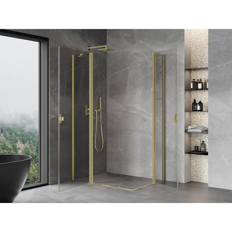 Mexen Mist Duo cabine de douche pivotante 80 x 75 cm, transparente, or brossé - 8A4-080-075-55-00