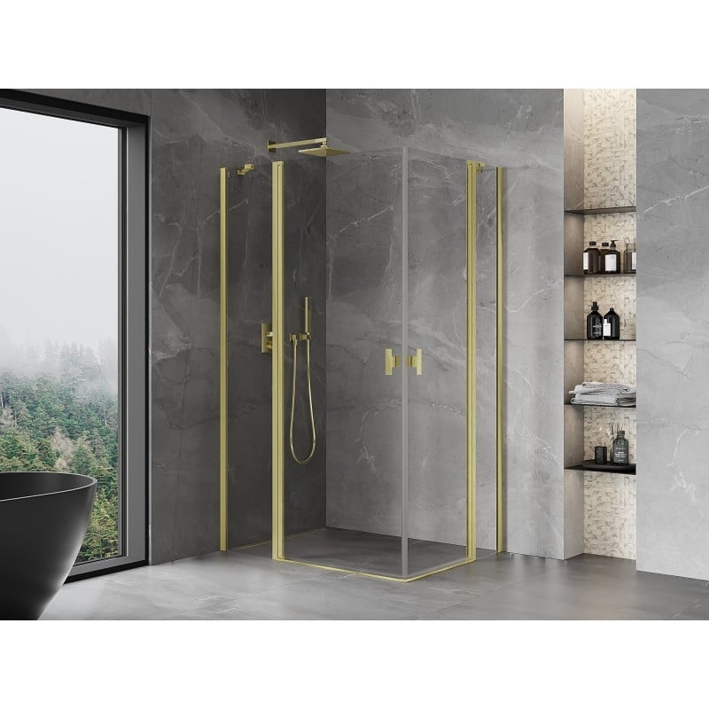 Mexen Mist Duo cabine de douche pivotante 105 x 75 cm, transparent, or brossé - 8A4-105-075-55-00
