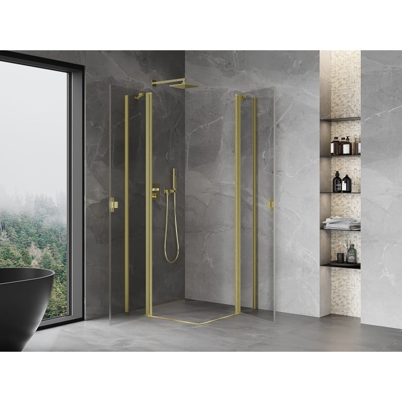 Mexen Mist Duo cabine de douche pivotante 80 x 80 cm, transparent, or brossé - 8A4-080-080-55-00