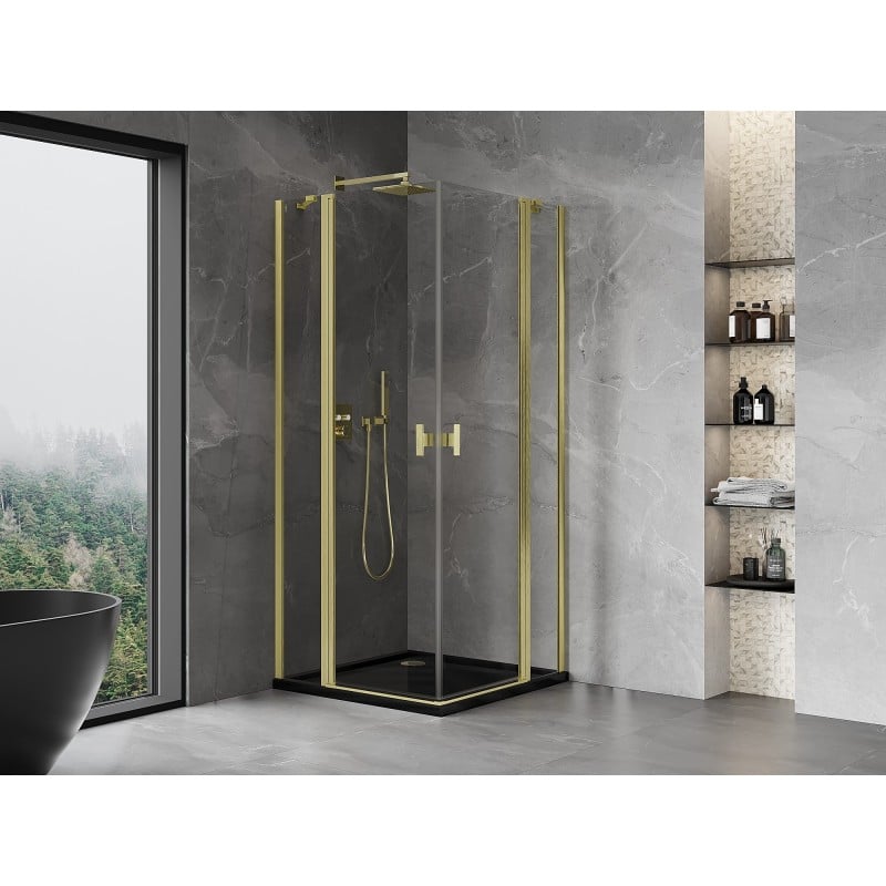 Mexen Mist Duo cabine de douche pivotante 80 x 80 cm, transparent, or brossé - 8A4-080-080-55-00