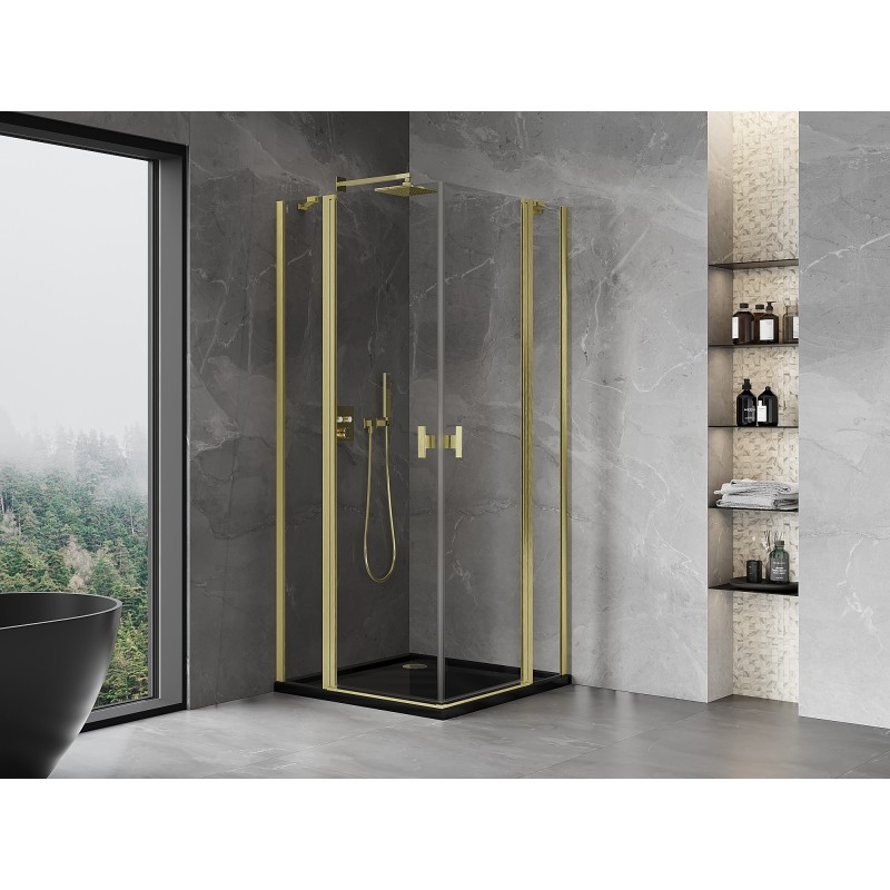 Mexen Mist Duo cabine de douche pivotante 85 x 85 cm, transparent, or brossé - 8A4-085-085-55-00