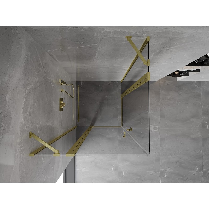 Mexen Mist Duo cabine de douche pivotante 90 x 90 cm, transparent, or brossé - 8A4-090-090-55-00