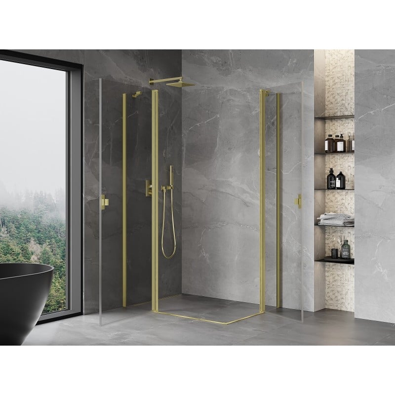 Mexen Mist Duo cabine de douche pivotante 115 x 105 cm, transparent, or brossé - 8A4-115-105-55-00