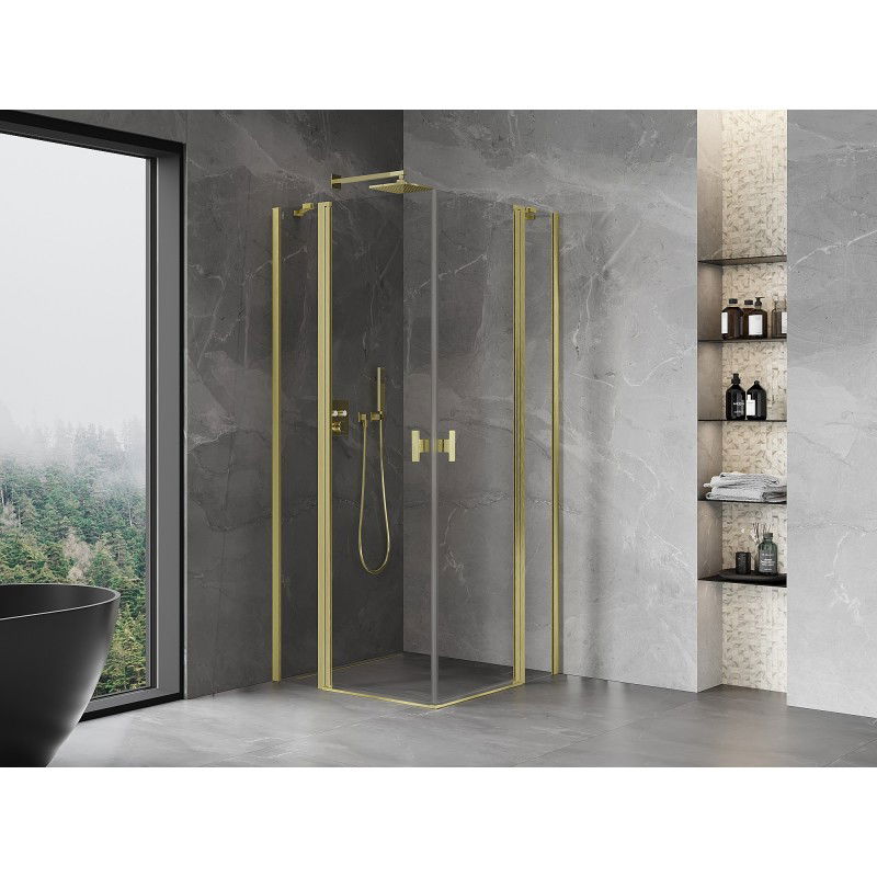 Mexen Mist Duo cabine de douche pivotante 110 x 110 cm, transparent, or brossé - 8A4-110-110-55-00
