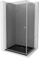 Mexen Pretoria cabine de douche à battant 90 x 120 cm, graphite, chrome + receveur Flat, noir - 852-090-120-01-40-4070