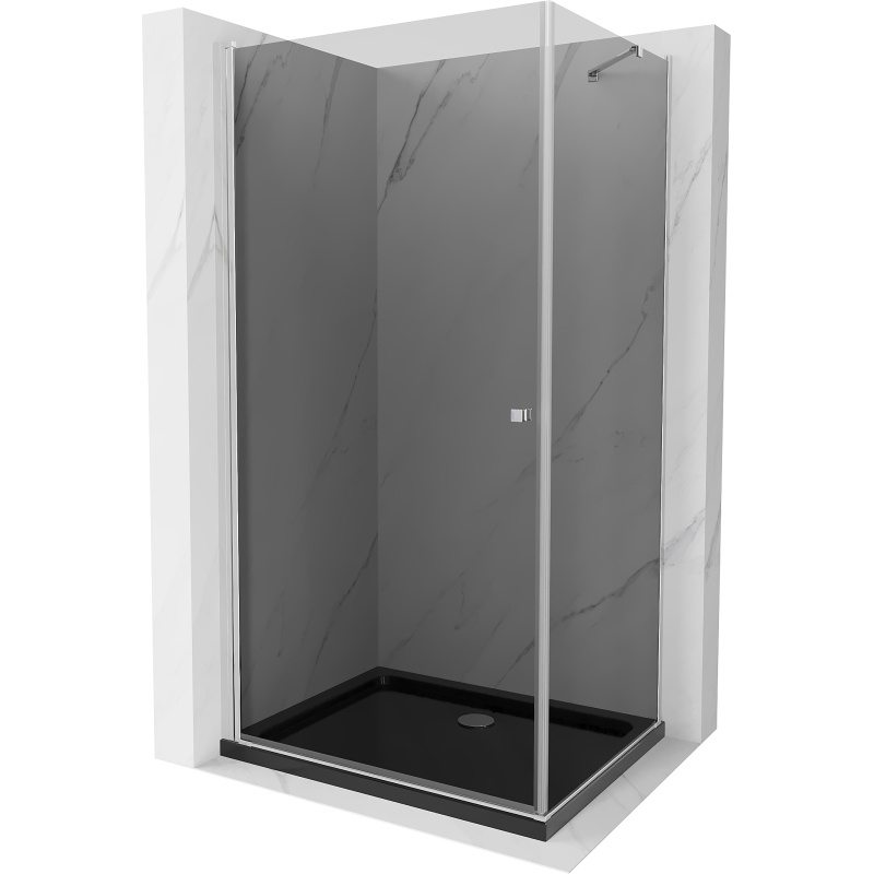 Mexen Pretoria cabine de douche pivotante 90 x 110 cm, graphite, chrome + receveur Flat, noir - 852-090-110-01-40-4070