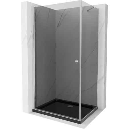 Mexen Pretoria cabine de douche battante 90 x 100 cm, graphite, chrome + receveur Flat, noir - 852-090-100-01-40-4070
